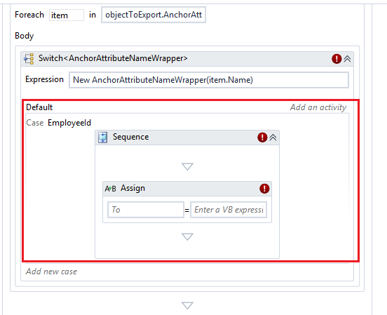 Screenshot showing how to add a new case for Employee I d.