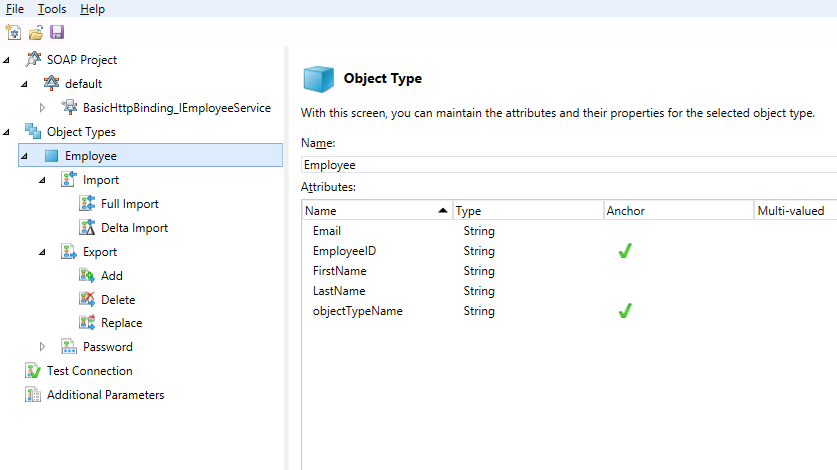 Object Types shows operations that employee can perform