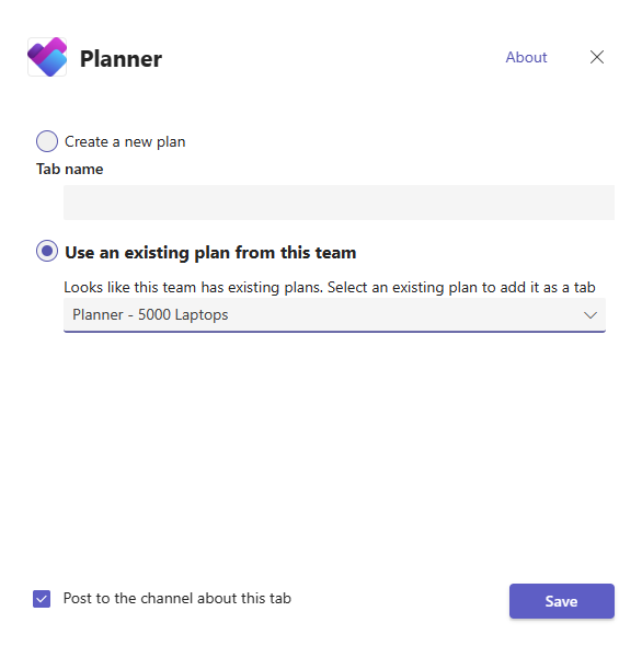 Screenshot showing option to set up Planner tab.