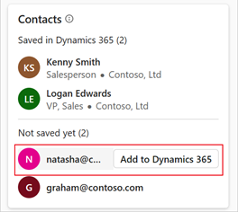 Screenshot showing how to add multiple external contacts on the Dynamics 365 tab.
