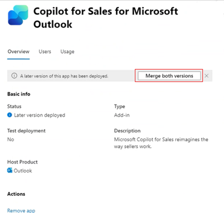 Merge versions of Copilot for Sales.