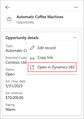 Screenshot showing the open in CRM icon.