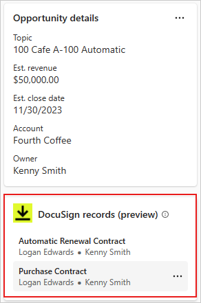 Sceenshot showing related records from DocuSign