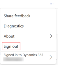Screenshot showing sign out from Copilot for Sales.