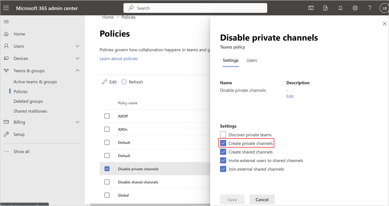 microsoft teams change channel to private
