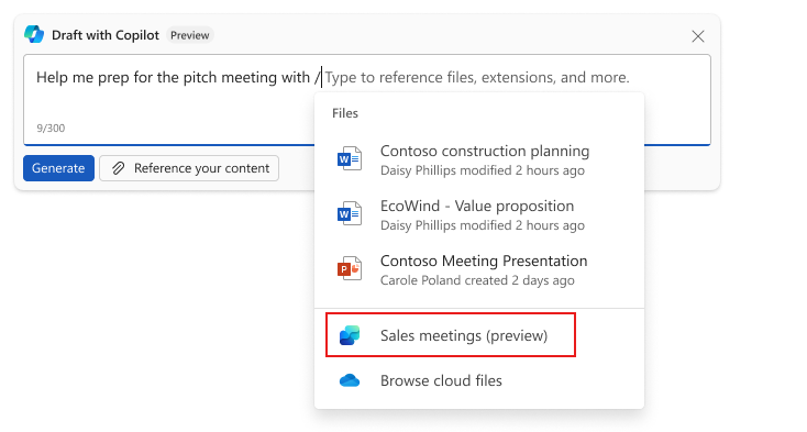 Screenshot of a selected Sales meeting from the menu.