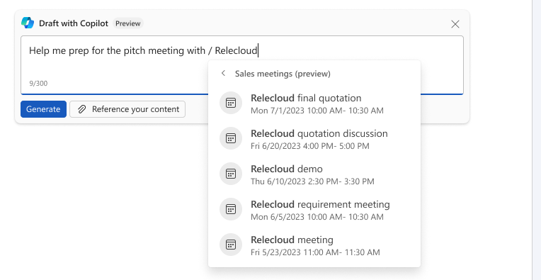 Screenshot of a selected meeting generated premeeting report.