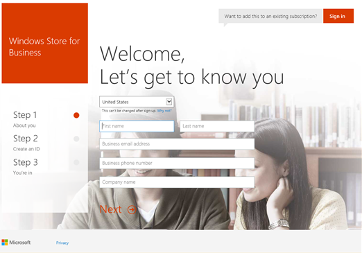 Image showing Welcome page for sign up process.