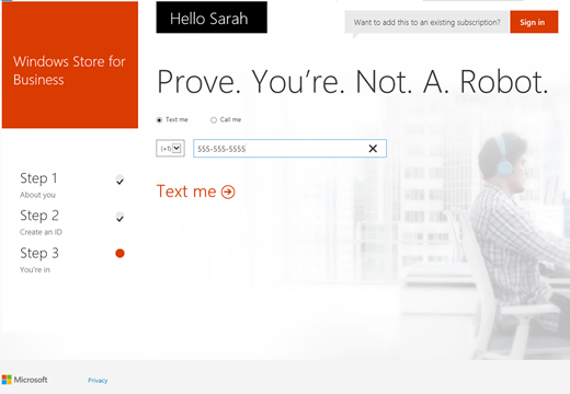 Image showing confirmation page as part of sign up process.
