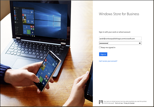Image showing sign-in page for Microsoft Store for Business.