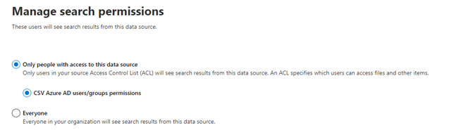 Search permission settings with only people with access to this data source selected.