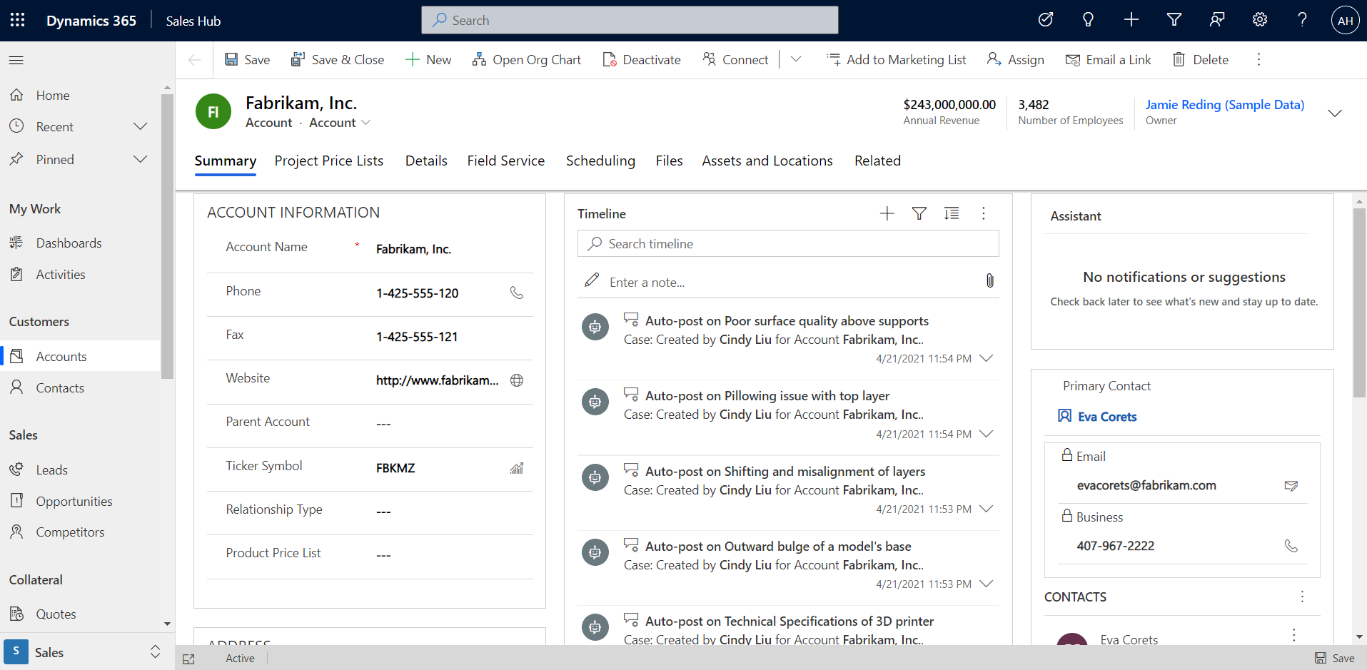 Screenshot of detail page in Dynamics 365.