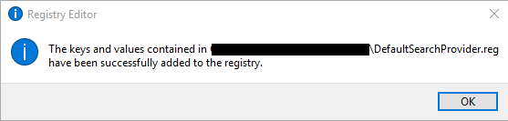 Registry Editor successful import message.
