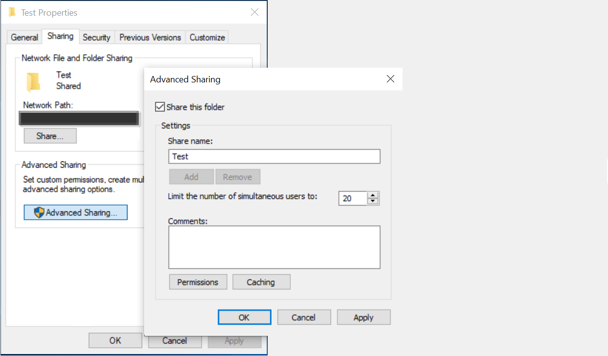 Screenshot of the Advanced settings dialog box.