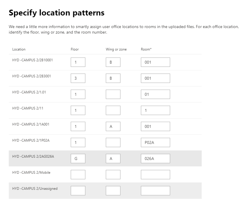 Specify locations patterns screenshot.
