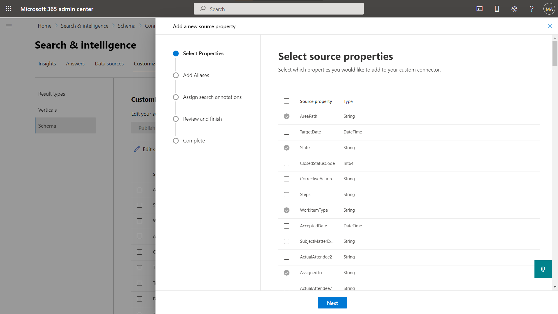 Screenshot of option to add a new source property