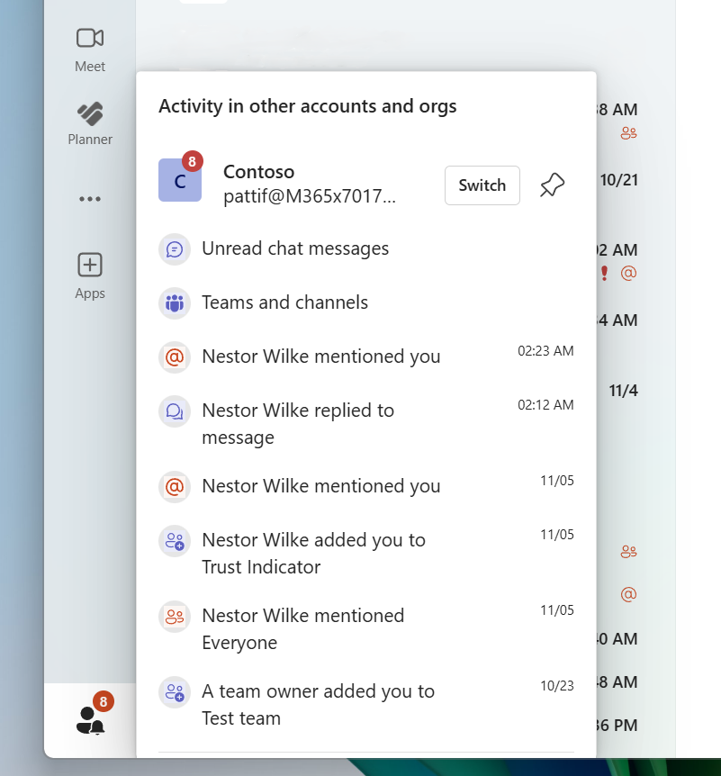 A screenshot showing the activity panel when opened.