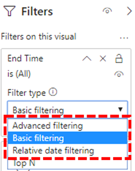 Visualizations filters in the Power BI Connector.