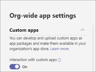 Screenshot that shows how to allow custom apps in your organization in the org-wide settings panel.