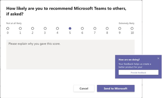 the survey notification and form in Teams.