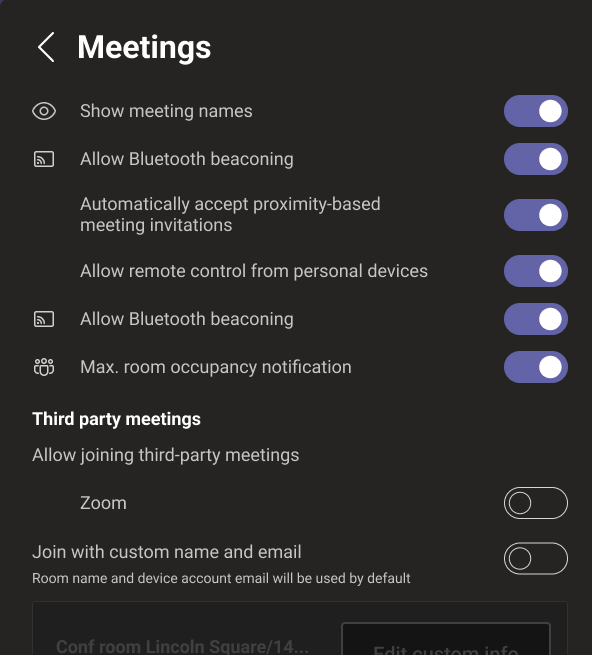 Meetings settings for MTR on Android