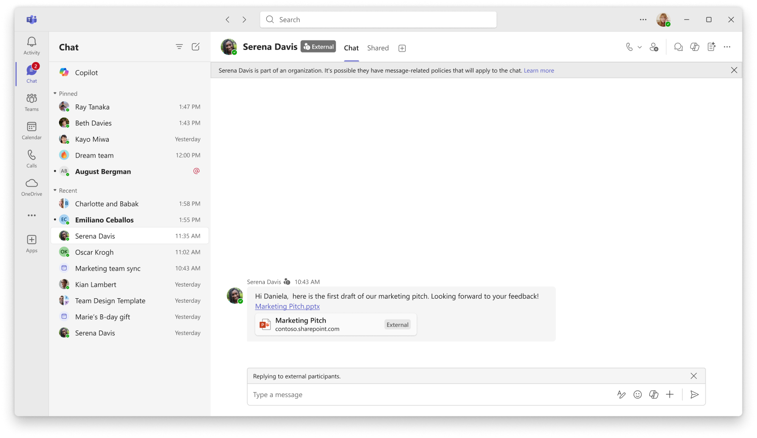 A screwnshot showing how files are renderd for external recipients.
