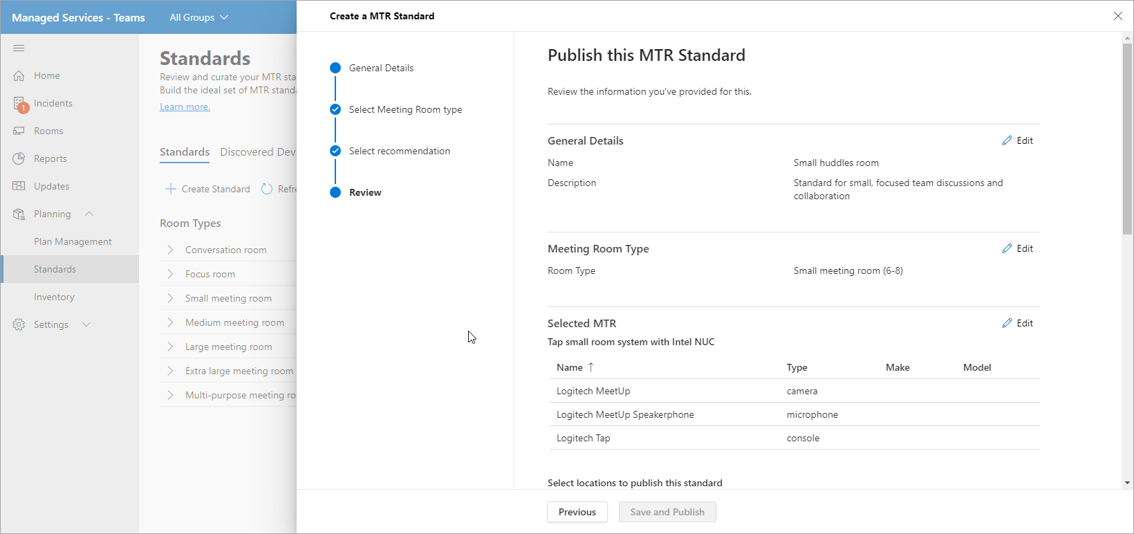 Screenshot of Standards Review before publishing