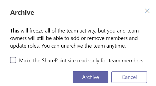 Screenshot of Teams archive message.