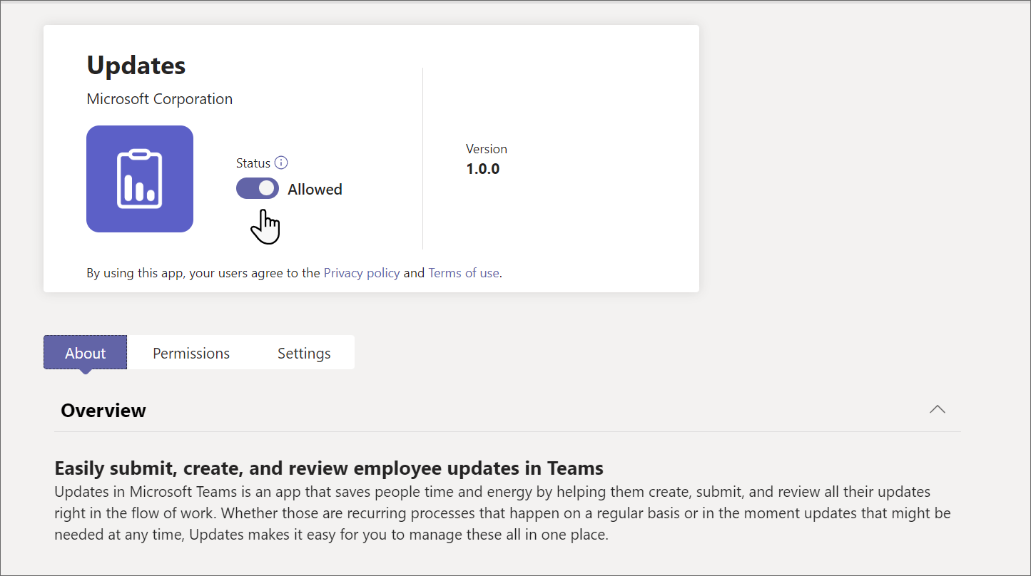 Manage the Updates app for your organization - Microsoft Teams