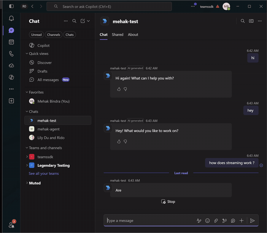 Animated screenshot of the clarification flow: the user asks an ambiguous question, the agent replies with a choice card, the user picks an option, and the agent streams a grounded answer with an inline citation.