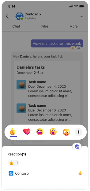 Image shows agent reactions in the moble client.