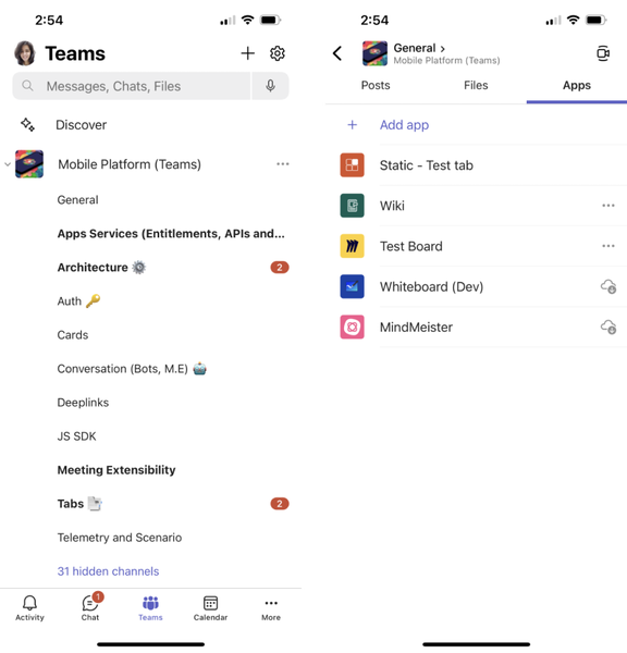 This screenshot shows a tab added to a channel meeting in Teams mobile.