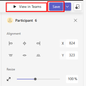 Screenshot shows the options to save the scene and view in teams.