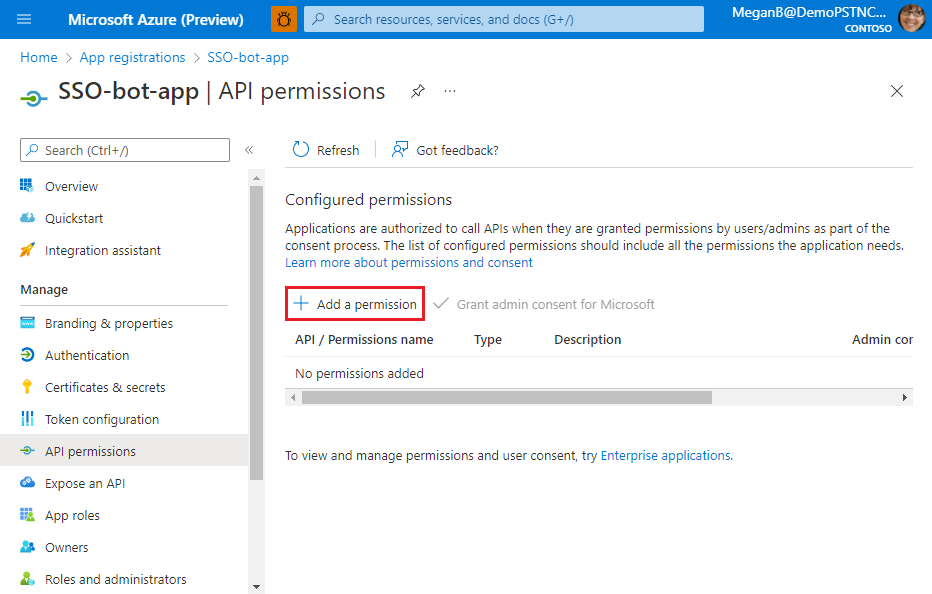 Screenshot shows the API permissions page to add a permission.