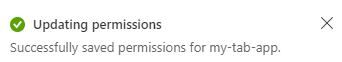 The screenshot shows the message that appears for the updated permissions.