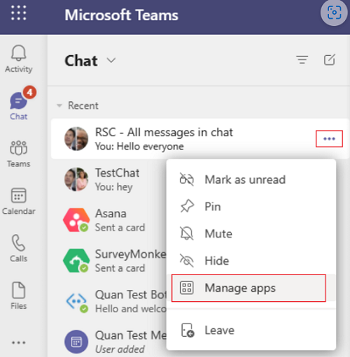 Manage apps in team.