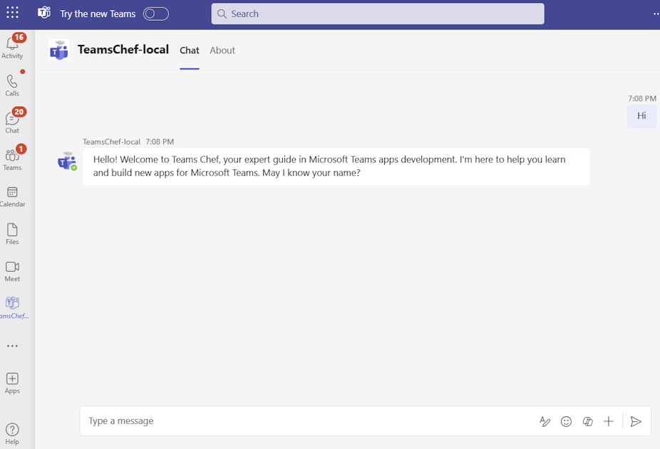 Screenshot shows an example of a chat window and a message from the chef bot as a reply to users message.