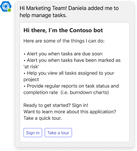 Example shows a bot introduction in a collaborative context on mobile.