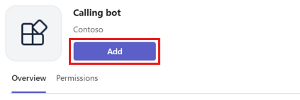 Screenshot of Calling bot with Add option highlighted in red.