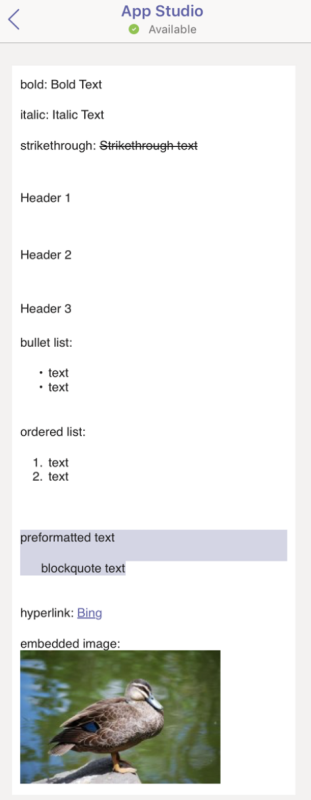 Screenshot shows HTML formatting in the iOS client.