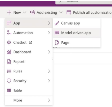 Screenshot is an example that shows how to create a new model driven app.