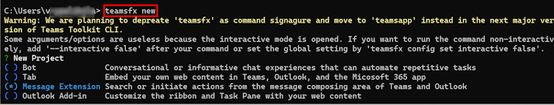 Screenshot shows Teams capabilities as options in the CLI interface.