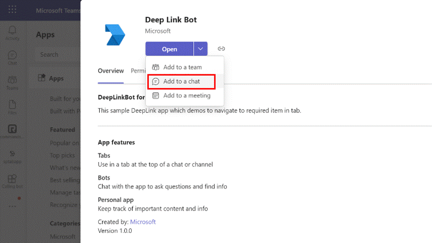 Graphical representation shows the user experience of deep links in chat.