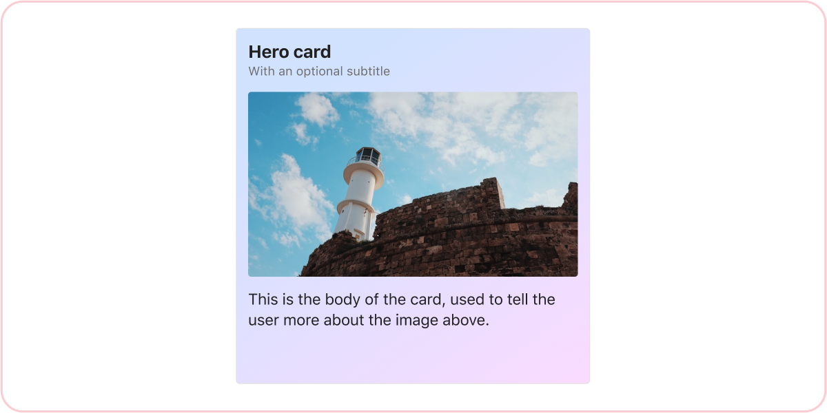 Example shows a hero card to indicate wrong color usage