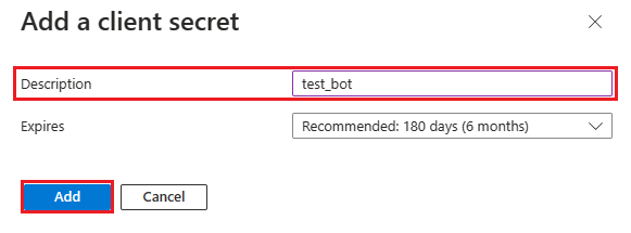 Screenshot show the client secret description option to add.