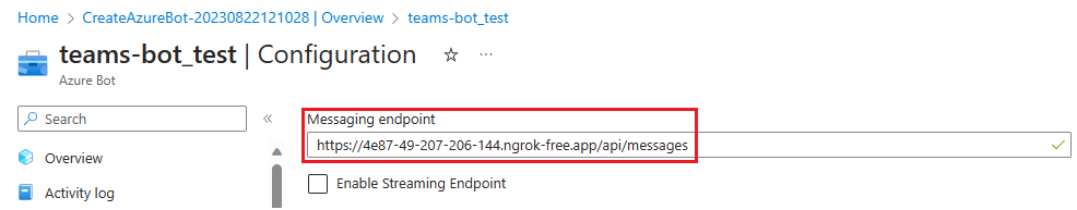 Screenshot shows the messaging endpoint adding api.