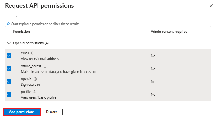 Screenshot show the option to select permissions.