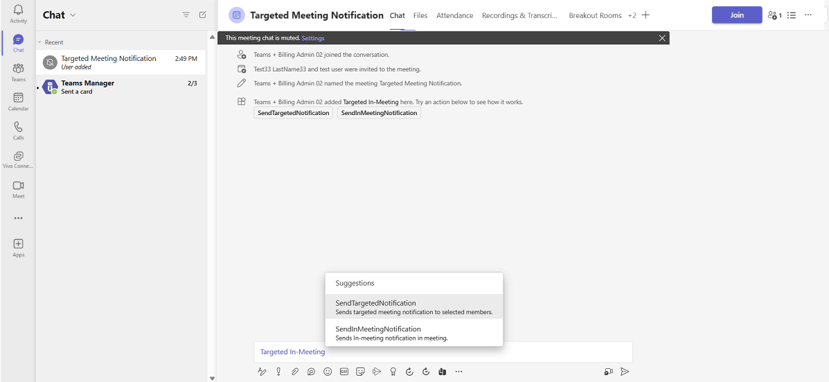 Screenshot shows the final output of in-meeting notification.