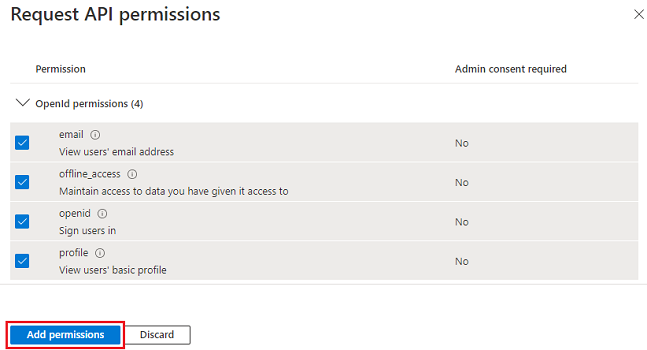 Screenshot showing the addition of other permissions.