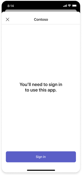 Example shows message extension setup screen with a sign-in button on mobile.